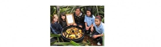 Rawene School students with their new worm farm, part of a developing school composting programme â€“ one of 21 Environmental Education projects in 19 schools recognised with a Northland Regional Council 2010 Environmental Curriculum Award.
