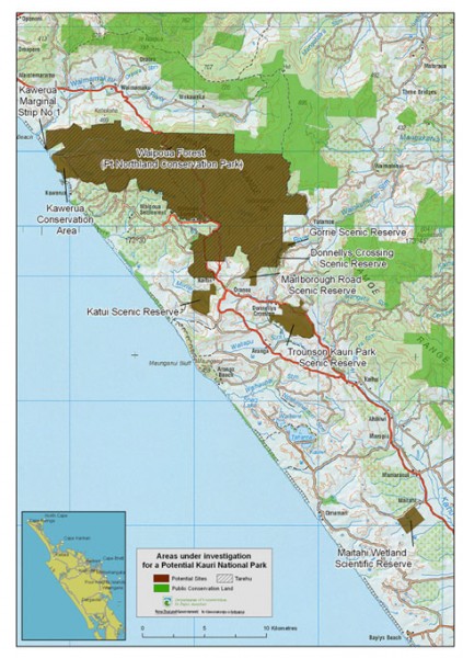 Map of areas under investigation - Kauri National Park proposal